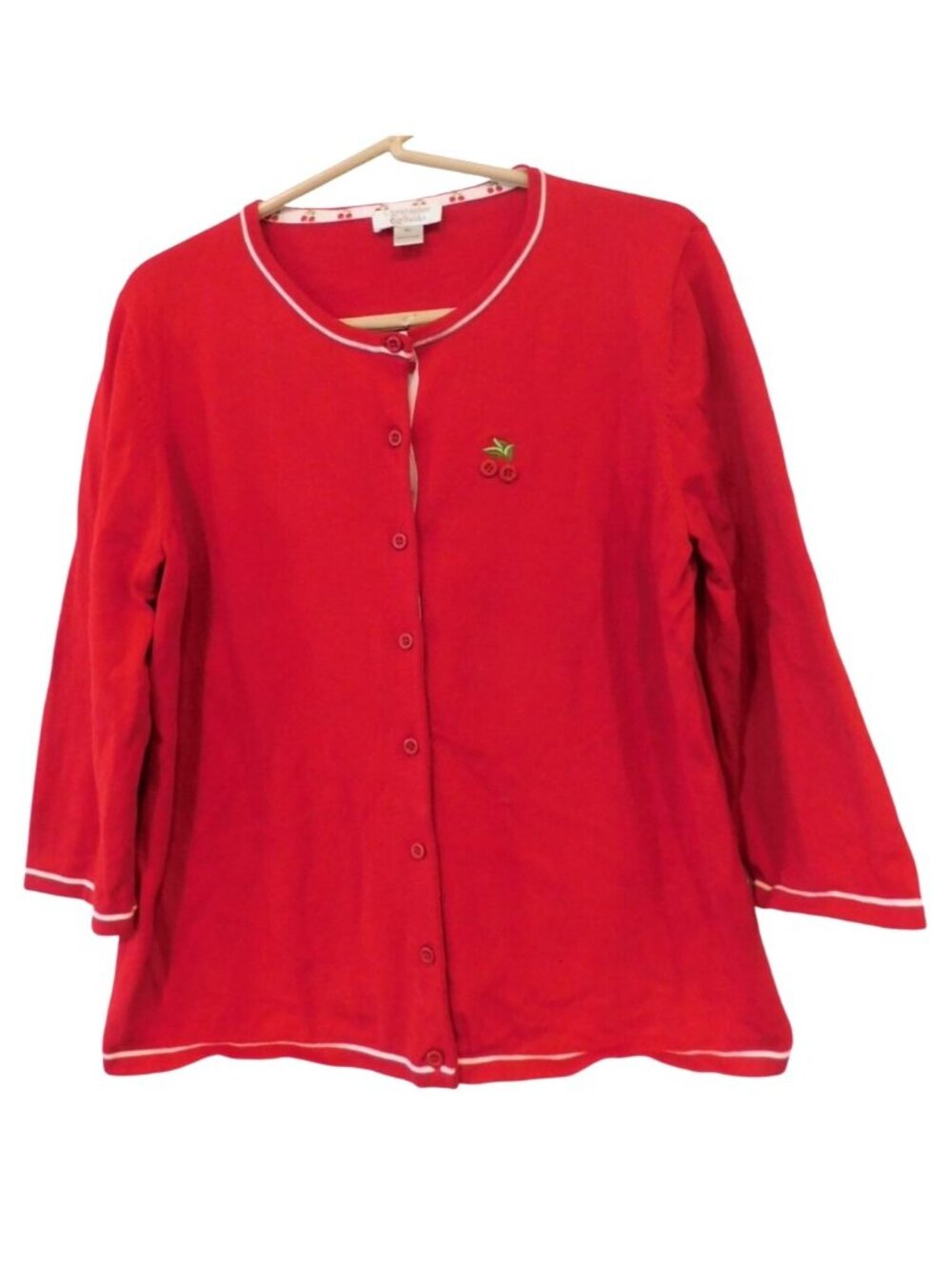 Cherry Themed Red Button Front Cardigan By Christopher & Banks XL Cotton Shirt